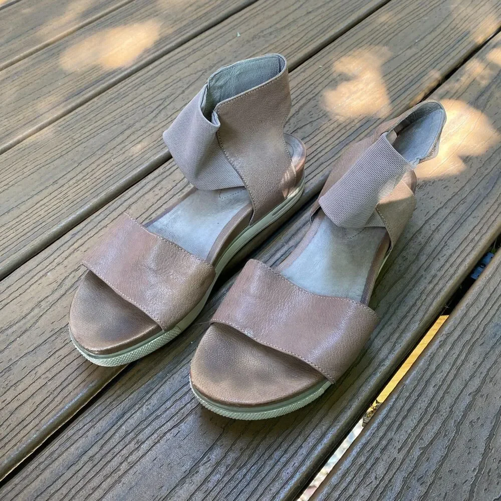Eileen Fisher Sport Tumbled Leather Sneaker‎ Sandal Women's 7 Color Taupe